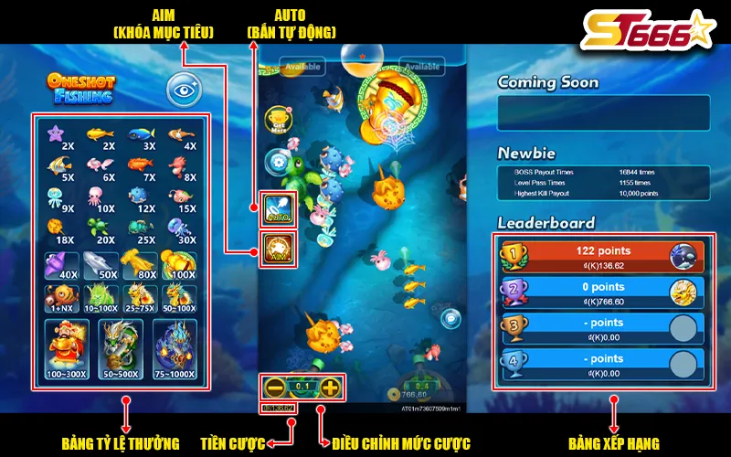Giao diện chơi game Oneshot Fishing